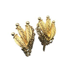 Unique ART Chain Drape Earrings, Clip On Gold Tone Vintage
